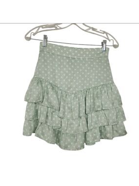 Zara Mint Green White Polka Dot Ruffle Mini Skirt XS